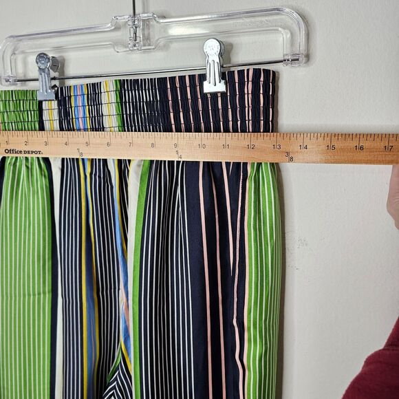 NWOT Tory Burch Green Blue White Multi Stripe Silk Harem Pants Banded Cuffs 2 - Picture 9 of 10